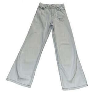 Sugar & Jade Girls Light Wash Wide Leg Jeans Size 12 Short Distressed Adjustable